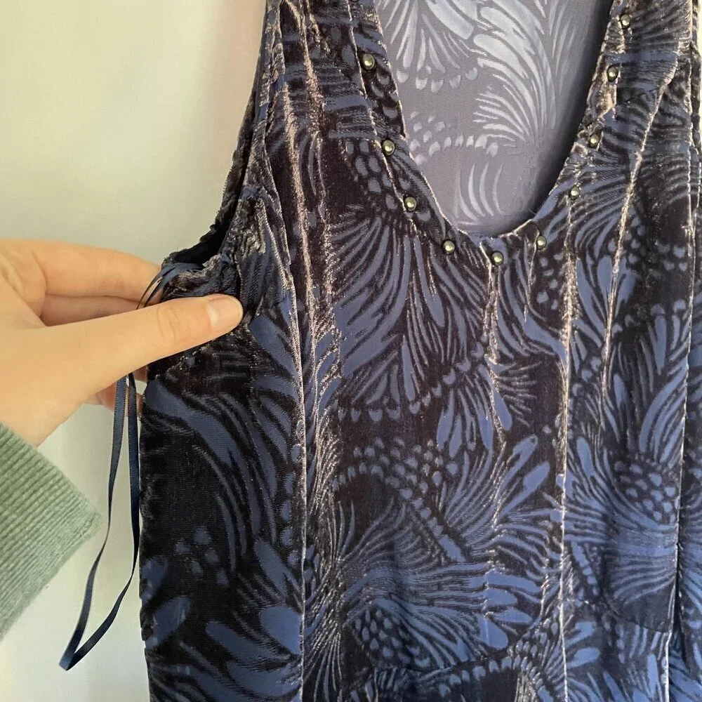Free People boho scoop neckline sleeveless dress purple navy women's size M